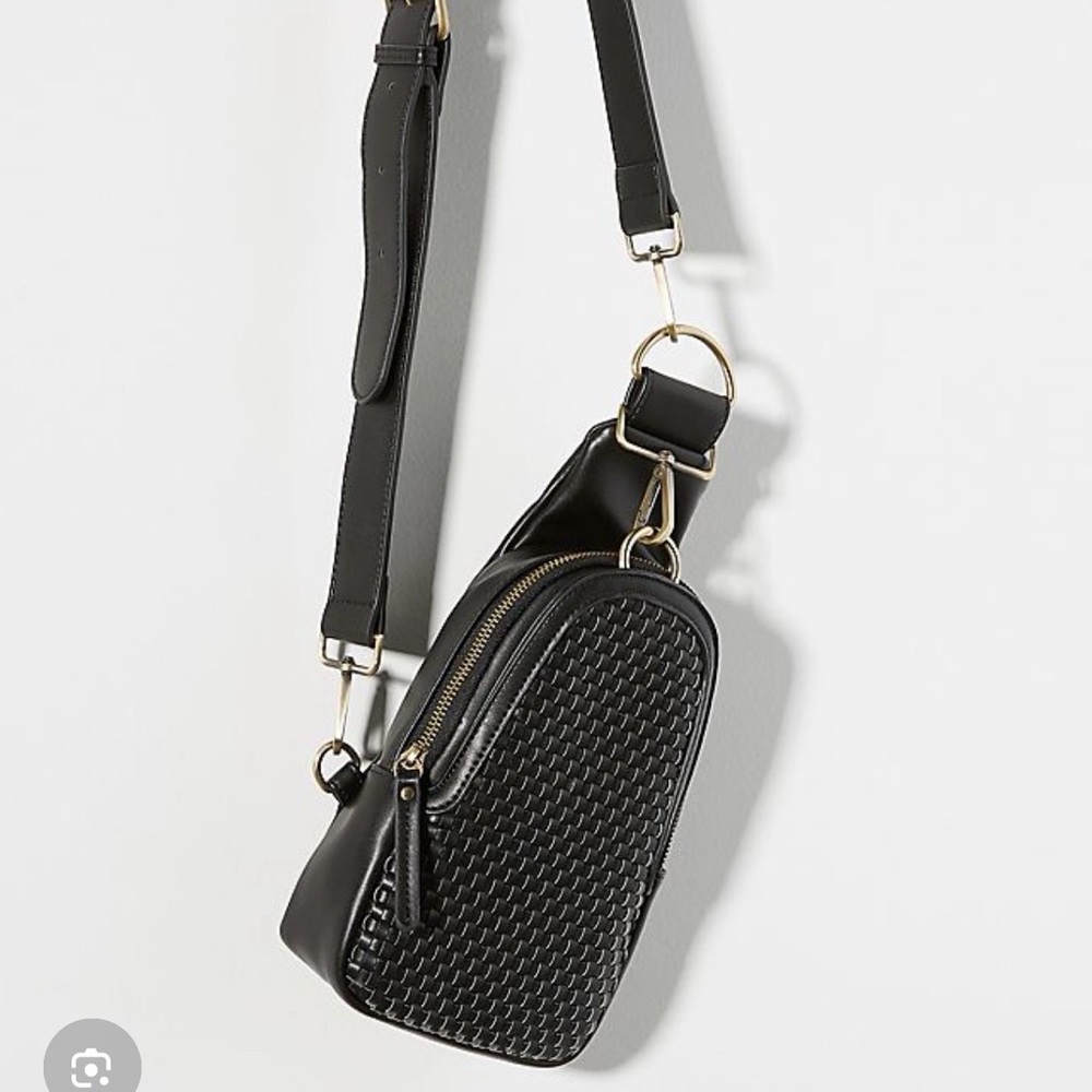 Anthropologie Liberty Black Woven Leather Sling Bag